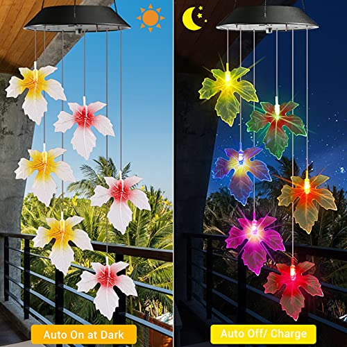 Toodour Solar Wind Chimes, Color Changing Maple Leaf Wind Chime | LED Mobile Wind Chimes, Waterproof Outdoor Wind Chime Lights for Garden, Patio, Party, Window, Thanksgiving - color: Maple Leaf