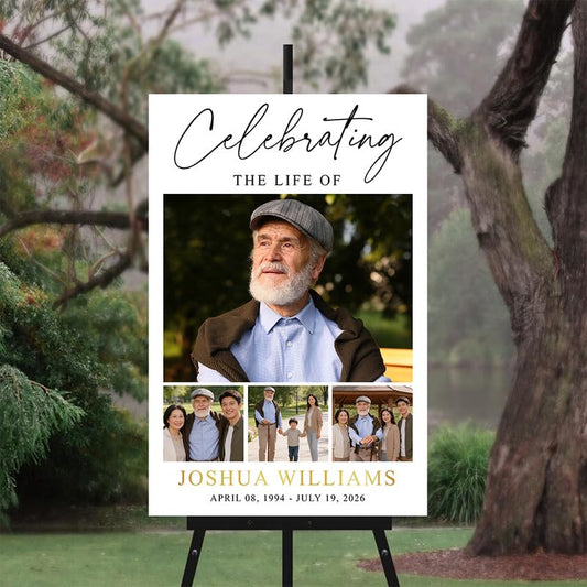 Personalized Funeral Welcome Sign, Custom Memorial Yard Sign, Celebration of Life Decoration, Tribute Poster with Multiple Photos, In Loving Memory Sign for Funeral Service #6 - color: Version #6