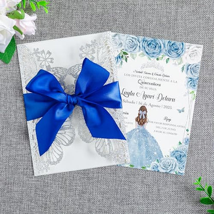 20 PCS 5.12x7.2 Butterfly Personalized Quinceanera Invitation, Customized XV Anos Laser Cut Invitation Cards with Envelopes (Silver Glitter Personalized) - color: 20 PCS Silver Glitter Personalized