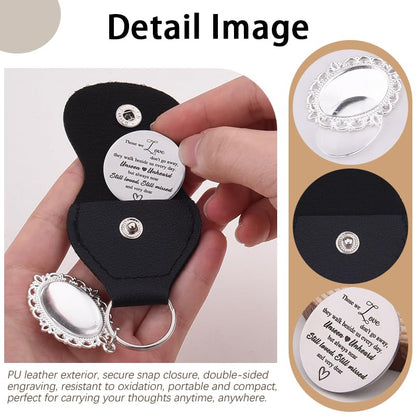 Custom Memorial Pocket Hug Coin with Photo Charm Keychain Sympathy Gifts | Memorial Gifts for Loss of Loved One, Bereavement Gift With Black Leather Keychain, Picture Frame Keychain, Handbag Bag Charm - color: Love Unseen
