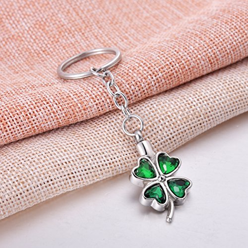 COCO Park Lucky Four Leaf Flower Urn Keychain for Ashes Green Crystal Cremation Jewelry Memorial Keepsake