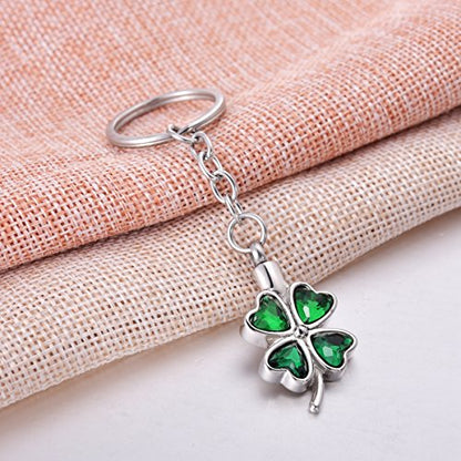 COCO Park Lucky Four Leaf Flower Urn Keychain for Ashes Green Crystal Cremation Jewelry Memorial Keepsake