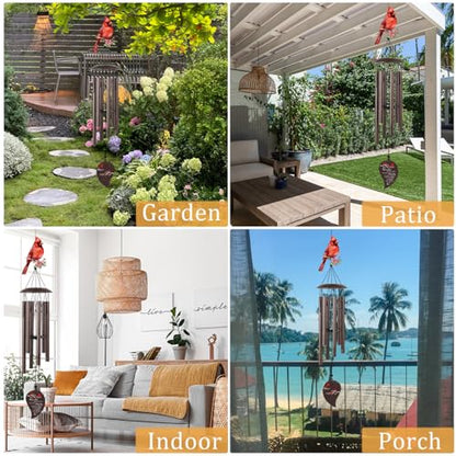 Memorial Wind Chimes for Outside - 32'' Cardinal Wind Chimes Gifts for Loss Loved One, Sympathy Bereavement Condolence Grief Remembrance Funeral Gifts for Loss of Mom Dad, with Greeting Card