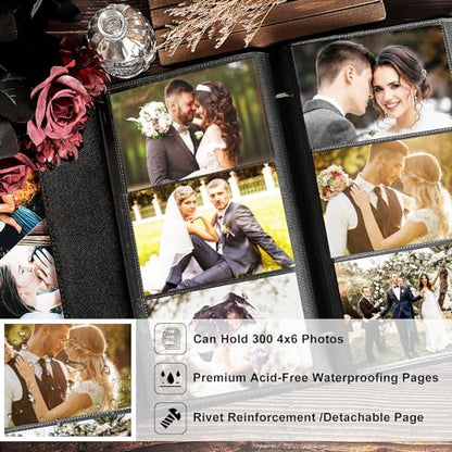 Lanpn Wedding Photo Album 4x6 300 Pocket Photos Slip in, Linen Cover Large Capacity Newlywed Marriage Window Album Hold 300 Horizontal Photos (Mr & Mrs, Beige) - color: Beige, size: 300 Photos