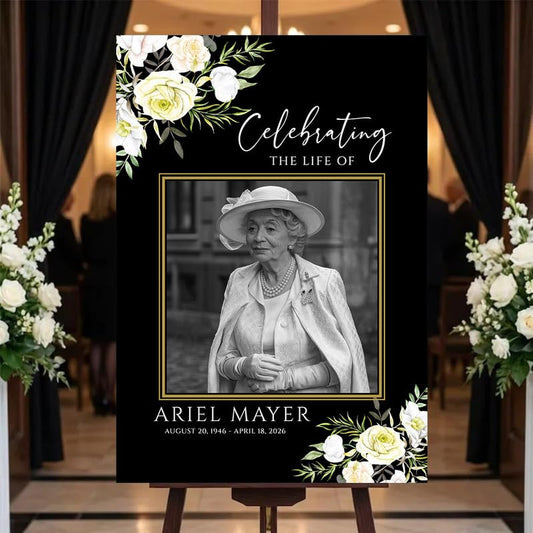 Custom Funeral Welcome Sign with Photo, Celebration of Life Memorial Board, Personalized Outdoor Yard Decoration, Garden Tribute Display, In Loving Memory Keepsake for Family and Loved Ones #7 - color: Version #7