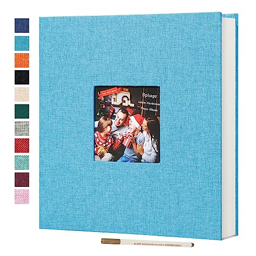 Spbapr Large Photo Album Self Adhesive 3x5 4x6 5x7 8x10 Pictures Magnetic Scrapbook 40 Blank Pages Linen Cover DIY Album with A Metal Pen - color: Sky Blue, size: 11''x10.6''40pages