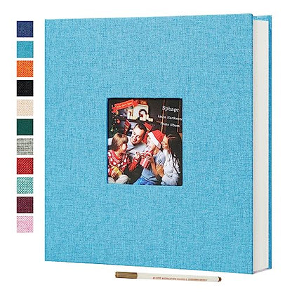 Spbapr Large Photo Album Self Adhesive 60 Pages Linen cover DIY Magnetic Scrapbook album with A Metal Pen Hold 3x5 4x6 5x7 6x8 8x10 Pictures - color: Sky Blue, size: 11''x10.6''60pages