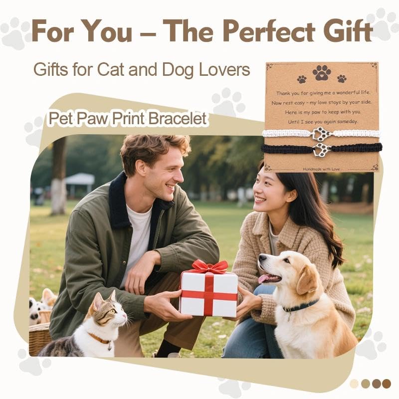 Pet Memorial Gifts for Loss of Dog Cat Paw Print Bracelets for Women Men Pet Sympathy Gift Remembrance Bereavement Gifts Idea - color: Black & White