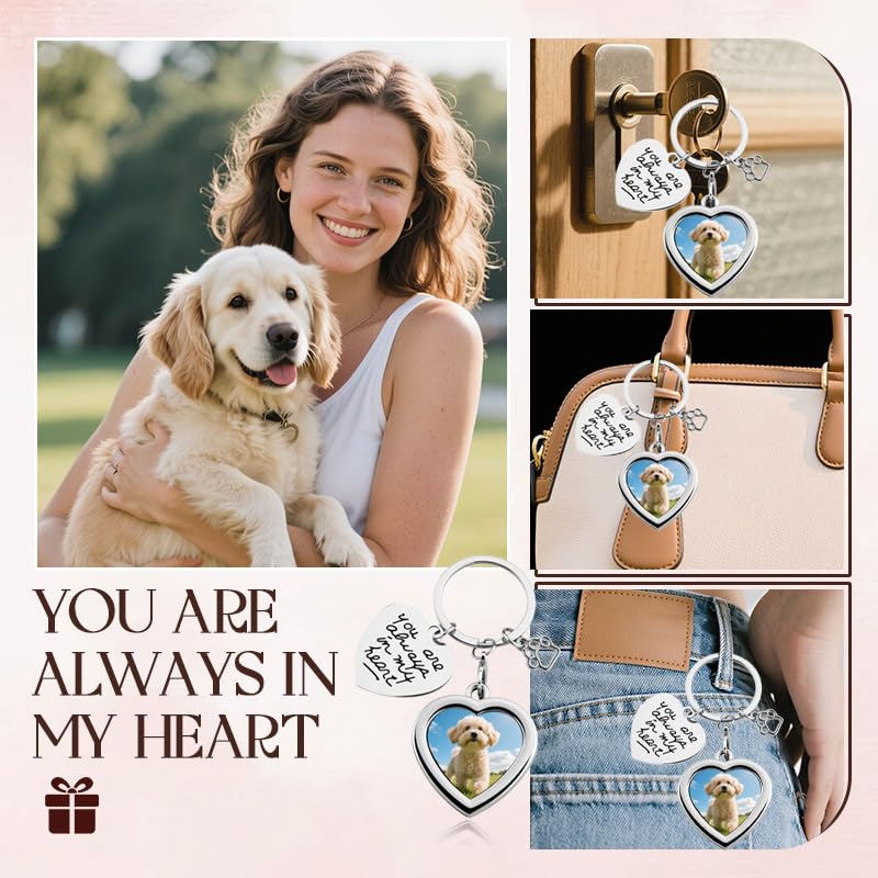 Pet Memorial Gifts Photo Keychain for Loss of Dog Remembrance Sympathy Gift Dog Photo Frame chain for Pet Memorial Keychain You Are Always in My Heart