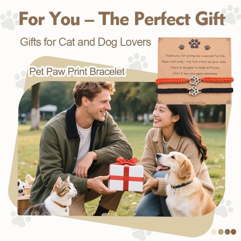 Pet Memorial Gifts for Loss of Dog Cat Paw Print Bracelets for Women Men Pet Sympathy Gift Remembrance Bereavement Gifts Idea - color: Red & Black