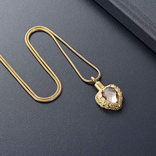 memorial jewelry Gold Angel Wings Glass Heart Urn Pet/Human Cremation Pendant Necklace Jewelry for Ashes - color: Gold