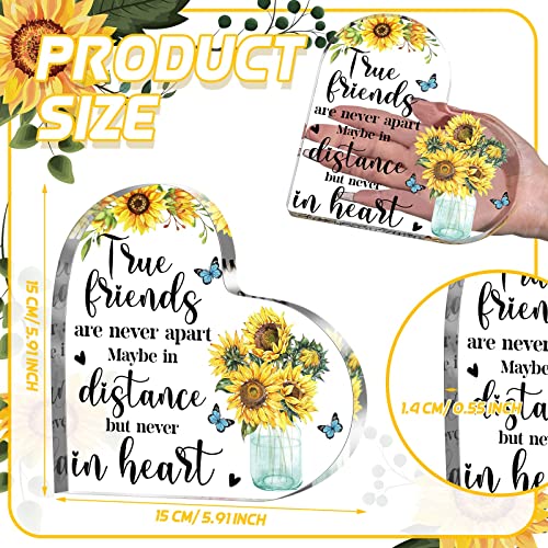 Yulejo Friends Gift for Women Friendship Acrylic Heart Plaque Decor Best Friend Birthday Keepsake Gift for Women Friends Sisters Coworker Office Table - style: Sunflower Butterfly