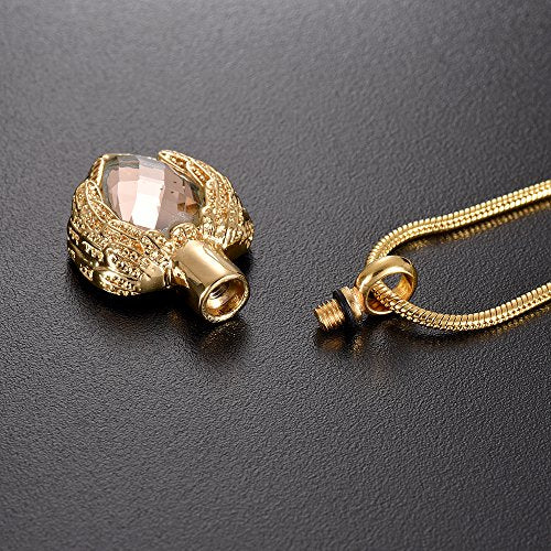 memorial jewelry Gold Angel Wings Glass Heart Urn Pet/Human Cremation Pendant Necklace Jewelry for Ashes - color: Gold-Your Wings