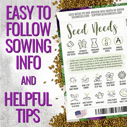 Seed Needs King Henry Viola Seeds to Plant Gothic Violet Flowers 5 Packs - size: 5 Packs, style: King Henry Viola