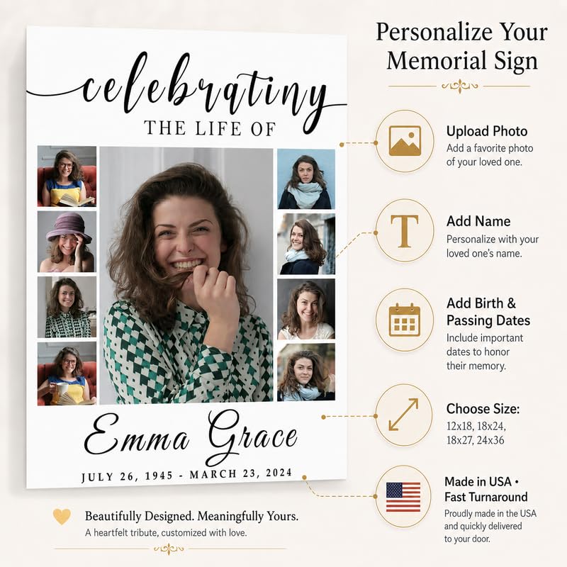 Personalized Celebration of Life Photo Collage Memorial Sign - color: Design 9
