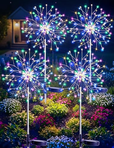 suddus Solar Garden Lights Outdoor Waterproof Decorative, 4Pack 150LED Multicolor Firework Lights 8 Modes, Solar Fairy Lights for Yard, Patio, Pathway, Balcony Planter Flowerbed Party Outside Decor - color: Multicolor, size: 4 Pack