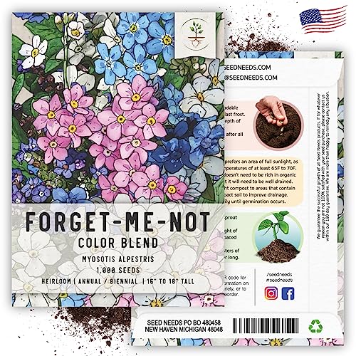 Seed Needs Forget Me Not Seeds to Plant Blue White & Pink Flowers 2 Packs - size: 2 Packs, style: Mixed FMN