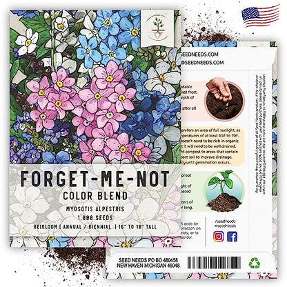 Seed Needs Forget Me Not Seeds to Plant Blue White & Pink Flowers 2 Packs - size: 2 Packs, style: Mixed FMN