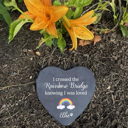 Personalized Pet Memorial Stone, I Crossed the Rainbow Bridge Heart Plaque, Pet Loss Gift for Dogs or Cats Gift (S-18) - color: S-18