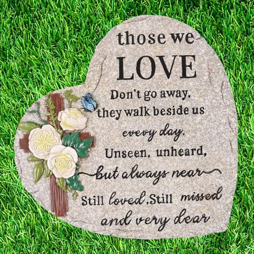 Cross Memorial Garden Stones, 10 inches Sympathy Garden Stone for Loved One, in Memory of Loved one Gifts, Resin Garden Stepping Stones Outdoor, Memorial Gifts