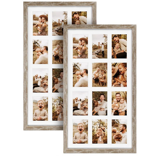 12 Opening 4x6 Distressed White Collage Picture Frames Set of 2, Multiple Frames for Displaying 6x4 Photos with Mat - color: Distressed White, size: 16X28 (4x6 Opening )-2 Pack