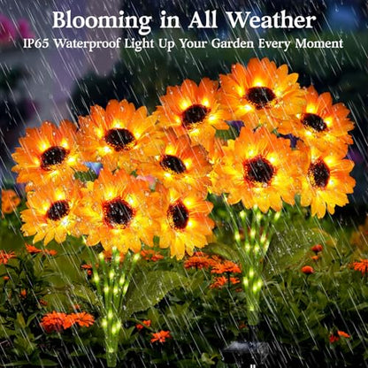 ANGMLN Solar Garden Lights 4 Pack 24 Solar Sunflower Lights Fall Decor - color: 6 Head Sunflower