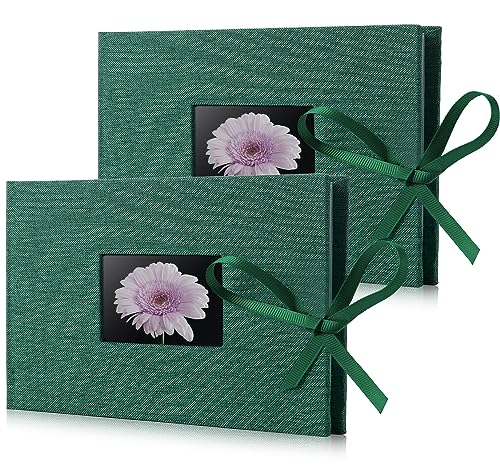 2 Pack Small Photo Album 4x6, Picture Album, Picture Book, Mini Brag Book | Ribbon Closure, Linen Fabric Cover, Front Window, Sturdy Binding, Acid-free, PVC free, Artwork Weddings Family Boudoir - color: Dark Green, size: 12 Pockets/2PK