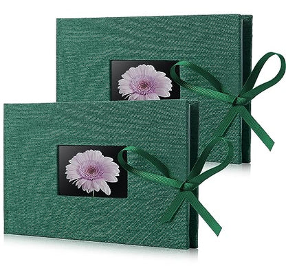 2 Pack Small Photo Album 4x6, Picture Album, Picture Book, Mini Brag Book | Ribbon Closure, Linen Fabric Cover, Front Window, Sturdy Binding, Acid-free, PVC free, Artwork Weddings Family Boudoir - color: Dark Green, size: 12 Pockets/2PK