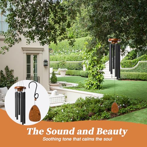 32 Inch Memorial Wind Chime (Gift Box Pack) - Elegant Black Metal Tubes with Engraved Wooden Plaque, Soothing Sound for Indoor & Outdoor Use, Perfect Sympathy Gift
