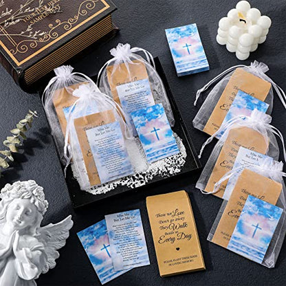 Fumete 100 Sets Funeral Favors for a Memorial Service Self Adhesive Kraft Seed Envelopes Celebration of Life Prayer Cards Organza Gift Bags Funeral Decorations for Loss of Loved One