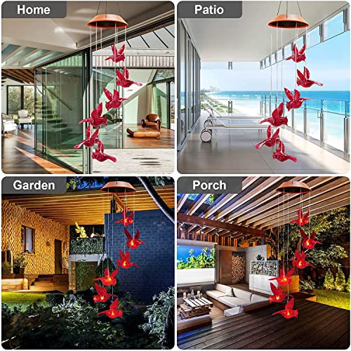 Solar Cardinal Wind Chimes Lights for Outside Garden Patio Decor | Red Bird Hanging Windchimes for Home/ Outdoors, Memorial Gifts Gifts for Mother Mom Grandma Women Birthday Christmas