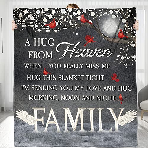 Personalized Memorial Blanket Gift, Sending Hugs from Heaven, Blanket Memorial Gift for Family Members, Grandparents, Mom, Dad, Brothers, Sisters (Memory-01, 60"X50") - color: Memory-01