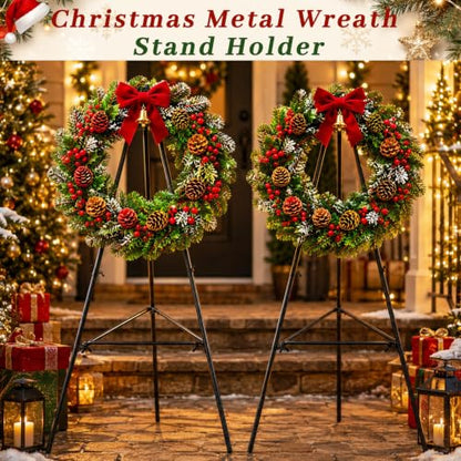 Detachable Christmas Metal Wreath Stands for Cemetery-2 Pcs 36 Inch - color: 2PCS Black, size: 36 Inch