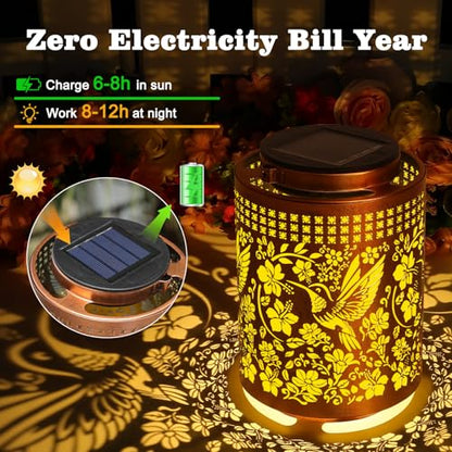 ZKLiLi Solar Lanterns Outdoor Waterproof Hummingbird Garden Decor Gifts for Women Mom Grandma Hanging Solar Lights Metal Solar Decoration Outside for Yard, Patio, Backyard, Porch - style: Hummingbird