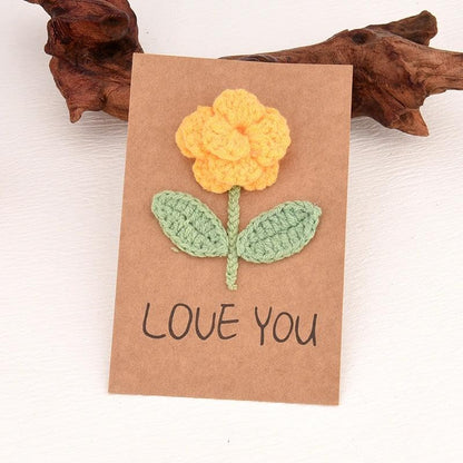 Handmade Crochet Yellow Rose Love You Kraft Paper Valentine Greeting Card | 3D Yellow Flower Card, Fiancee Gf Wife Present Idea, Romantic Love You Gift for Valentine Anniversary Birthday for Your Lover - color: Rose Love You Card Gift