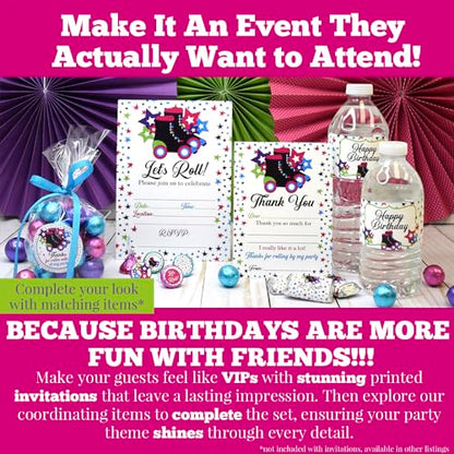 Let’s Roll Star Roller Skating Birthday Party Invitations, 20 5x7 Fill In Cards with Twenty White Envelopes by AmandaCreation - style: Let’s Roll Star Roller Skating