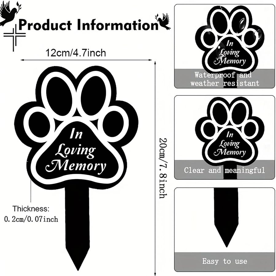 ARFUKA Pet Grave Markers Dog & Cat Paw Print Memorial Plaques Outdoor Cemetery Decorations Sympathy Remembrance Gifts for Loss of Pet