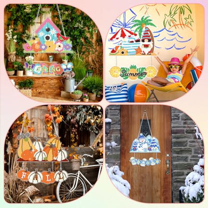 Cinnvoice Seasonal Diamond Art Hanging Kit,12 Pcs,Holiday | Holiday Diamond Art Wreath Ornament, Month Gem Hanging Sign, Festival Crystal Suncatcher, for Door Window Wall Home Decor - style: Holiday