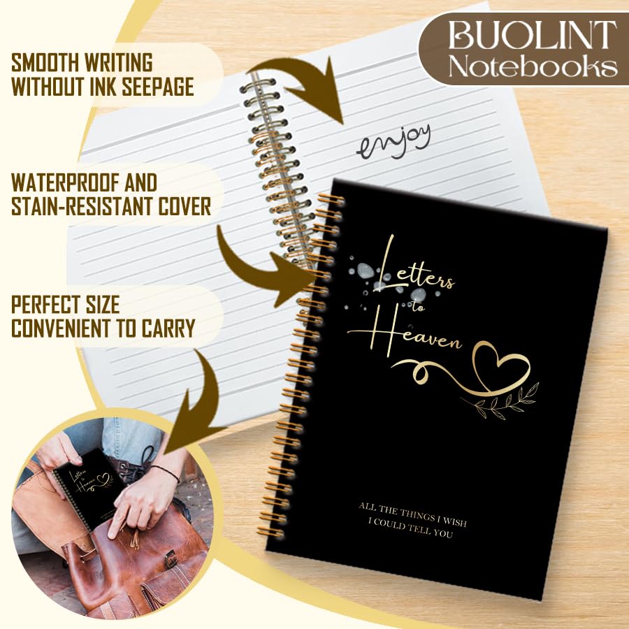 Letters to Heaven Notebook Journal 5.5x8.3, Grief Journal for Women, Memorial Sympathy Gifts for Loss of Loved One, Remembrance Bereavement Gifts Spiral Hardcover Notebook(Black Gold) - color: Blacl Gold