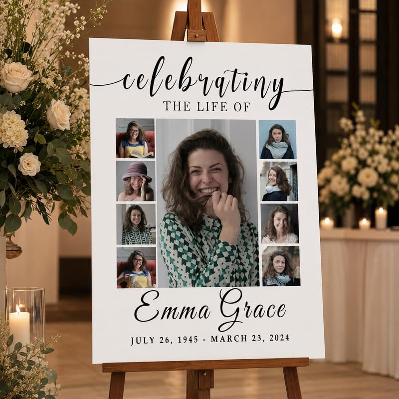 Personalized Celebration of Life Photo Collage Memorial Sign - color: Design 9