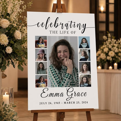 Personalized Celebration of Life Photo Collage Memorial Sign - color: Design 9