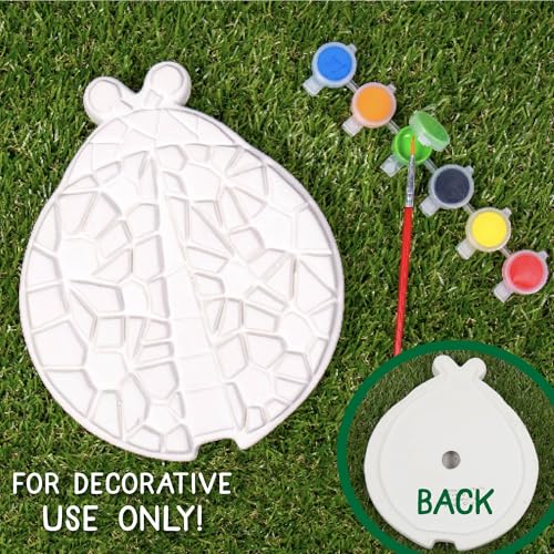 Creative Roots Mosaic Ladybug Stone, Includes 7-Inch Ceramic Stepping Stone & 6 Vibrant Paints, DIY Garden Stepping Stone Kit for Kids Ages 6+ - style: Ladybug
