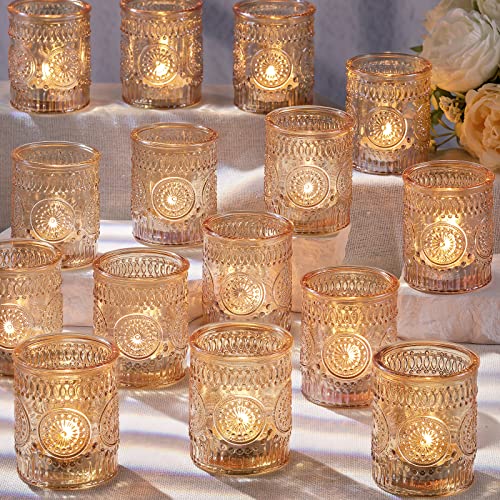 Gold Votive Candle Holders Set of 36- Glass Candle Holders Bulk | Tealight Holder for Table Centerpiece, Tea Lights Candle Holders for Wedding Shower, Party, Home Decor - color: Gold
