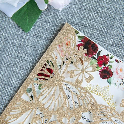 20 PCS 5.12x7.2 Butterfly Personalized Quinceanera Invitation, Customized XV Anos Laser Cut Invitation Cards with Envelopes (20 PCS Light Gold Personalized) - color: 20 PCS Light Gold Personalized