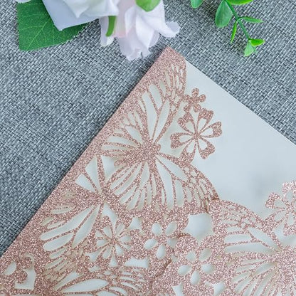 20 PCS 5.12x7.2 Butterfly Personalized Quinceanera Invitation, Customized XV Anos Laser Cut Invitation Cards with Envelopes (Rose Gold Personalized) - color: 20 PCS Rose Gold Personalized