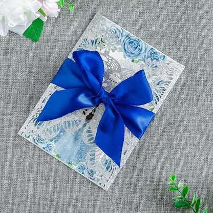 20 PCS 5.12x7.2 Butterfly Personalized Quinceanera Invitation, Customized XV Anos Laser Cut Invitation Cards with Envelopes (Silver Glitter Personalized) - color: 20 PCS Silver Glitter Personalized