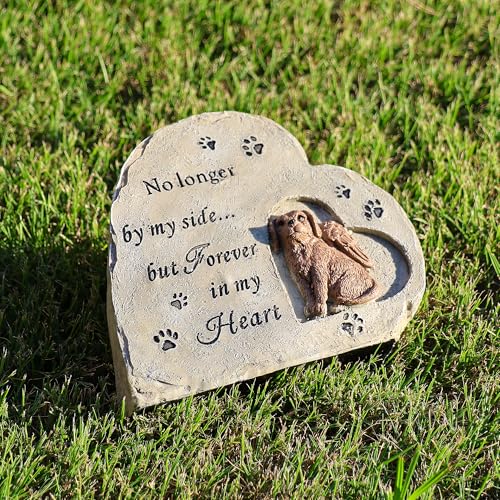 Dog Memorial Stone, Heart-Shaped Pet Grave Marker, 6.3"x5.3" | Pet Dog Grave Markers Headstones, Sympathy Gift for Loss of Dog, Durable Outdoor, Angel Design