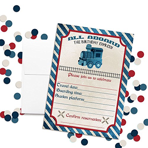Vintage Train Birthday Party Invitations, 20 5x7 Fill In Cards with Twenty White Envelopes by AmandaCreation - style: Vintage Train