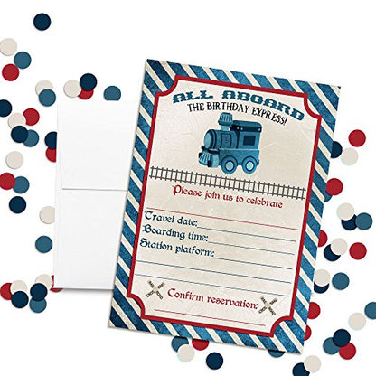 Vintage Train Birthday Party Invitations, 20 5x7 Fill In Cards with Twenty White Envelopes by AmandaCreation - style: Vintage Train