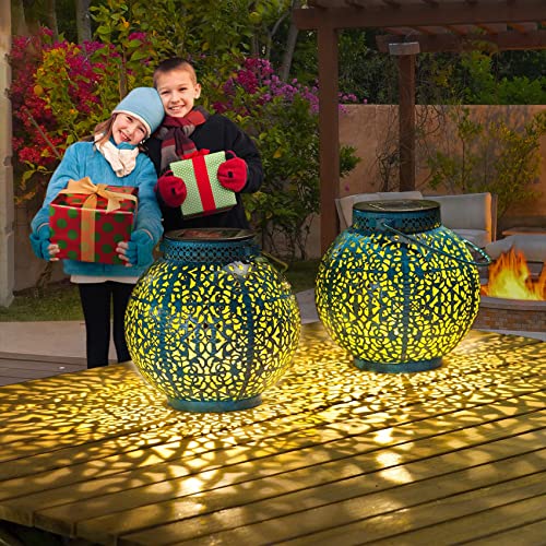 TAKE ME 2 Packs Solar Lanterns Outdoor Lights Waterproof Garden Lanterns for Patio,Outside Mothers Day Gifts Mom Wife Grandma Birthday Gifts [Set of 2] - color: Blue